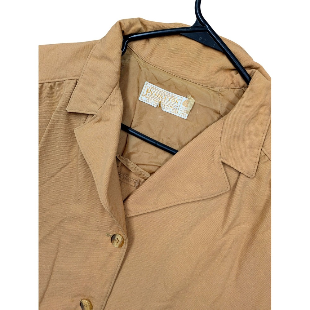 Vintage Pendleton Jacket Womens 18 Beige Wool Twill Button Front Lined Made USA